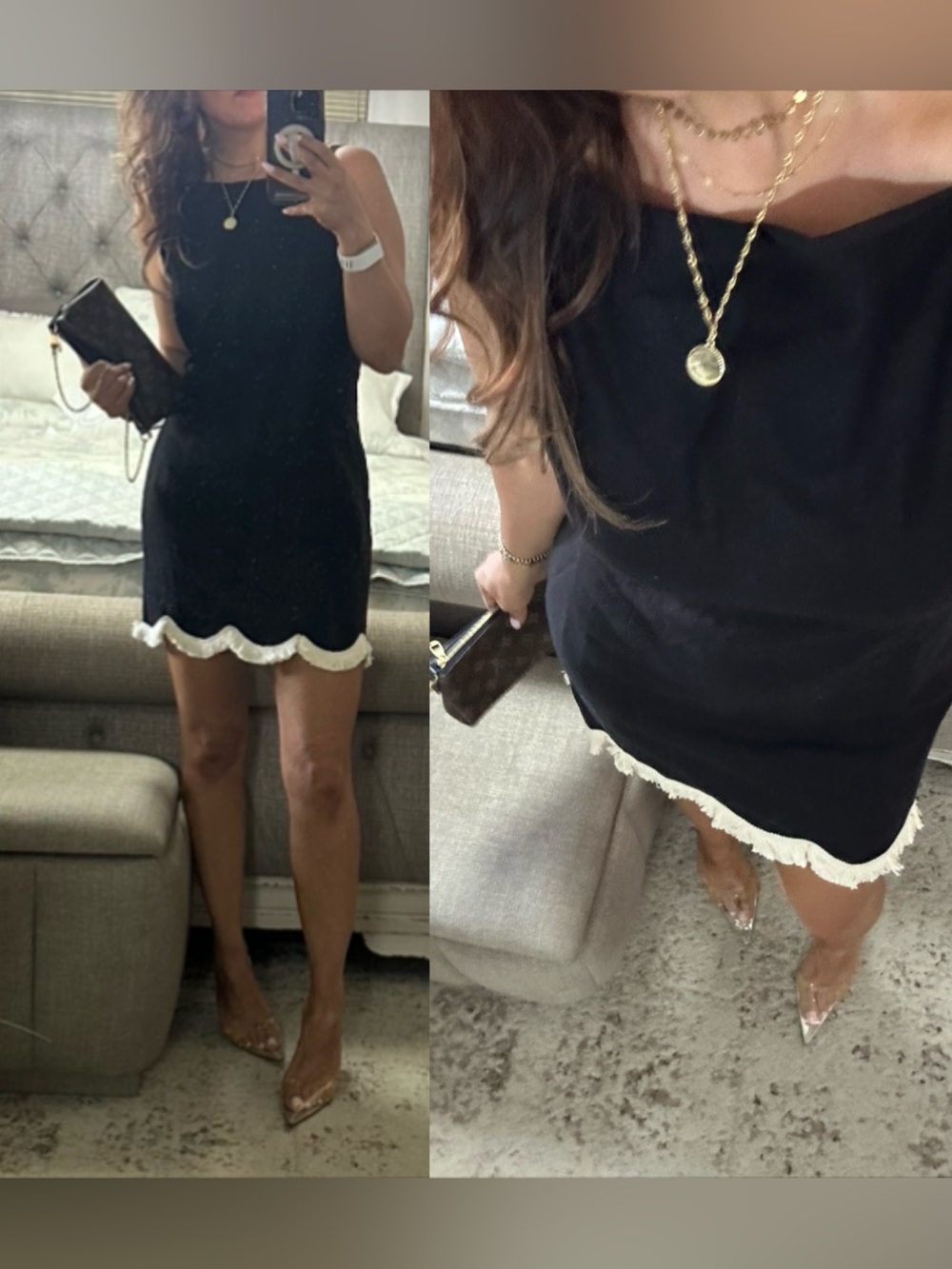 LAST ONE🖤New 🍁Black Linen Blend Fringe Hem Sheath Dress Effortless Chic